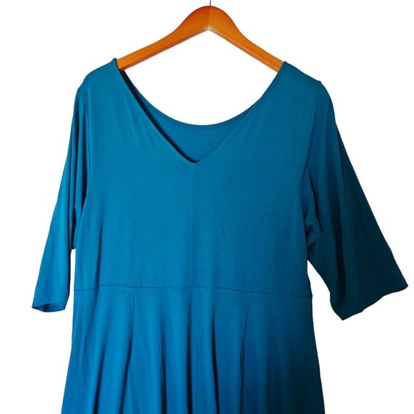 Eileen Fisher Scoop Neck Jersey Dress Plus Size 1X NWT Teal V Back Blue Green - Picture 10 of 14